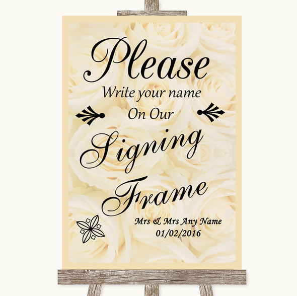 Cream Roses Signing Frame Guestbook Personalised Wedding Sign