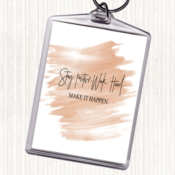 Watercolour Work Hard Make It Happen Quote Bag Tag Keychain Keyring