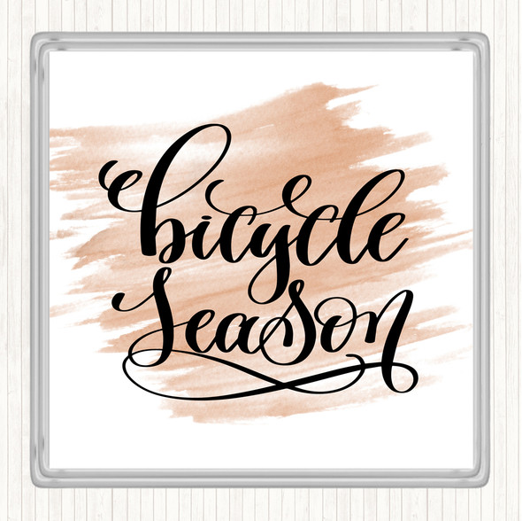 Watercolour Bicycle Season Quote Drinks Mat Coaster