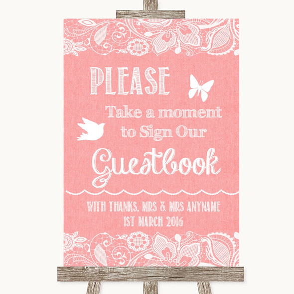 Coral Burlap & Lace Take A Moment To Sign Our Guest Book Wedding Sign
