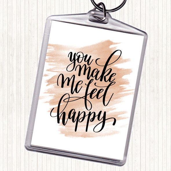 Watercolour You Make Me Feel Happy Quote Bag Tag Keychain Keyring
