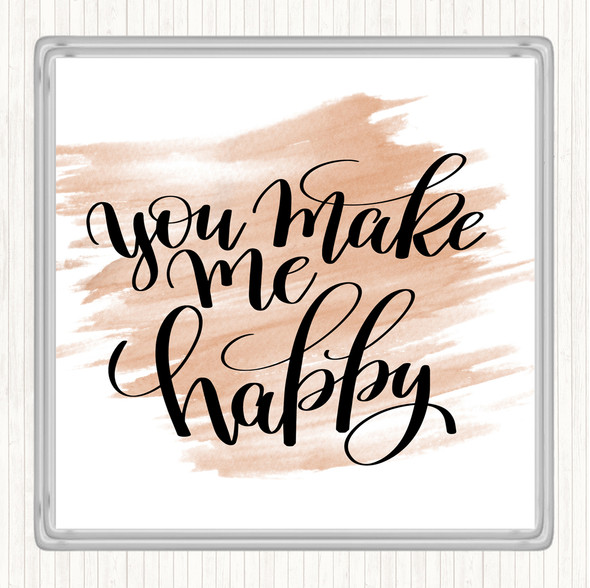 Watercolour You Make Me Happy Quote Drinks Mat Coaster
