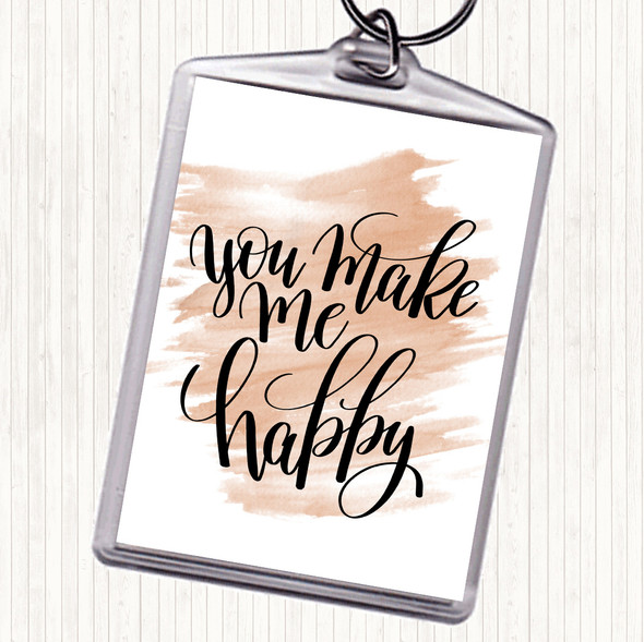 Watercolour You Make Me Happy Quote Bag Tag Keychain Keyring