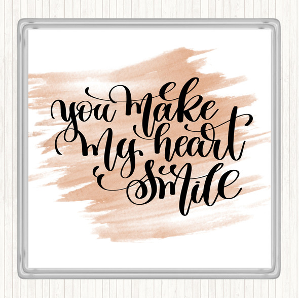 Watercolour You Make My Heart Smile Quote Drinks Mat Coaster