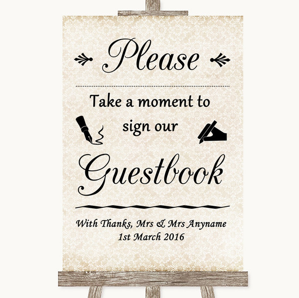 Shabby Chic Ivory Take A Moment To Sign Our Guest Book Personalised Wedding Sign