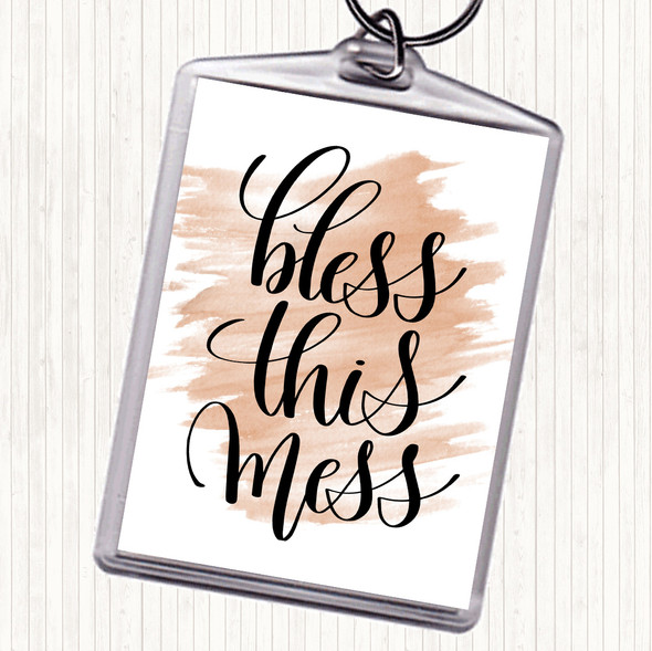Watercolour Bless This Mess Quote Bag Tag Keychain Keyring