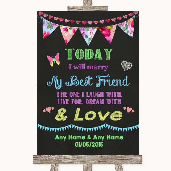 Bright Bunting Chalk Today I Marry My Best Friend Personalised Wedding Sign