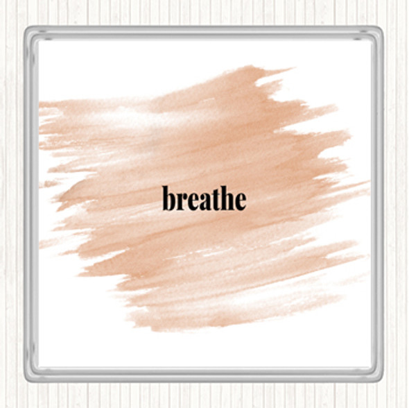 Watercolour Breathe Quote Drinks Mat Coaster