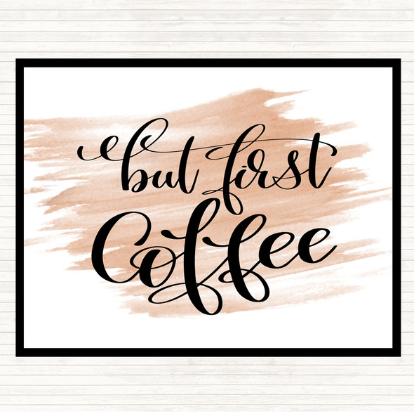 Watercolour But First Coffee Quote Mouse Mat Pad