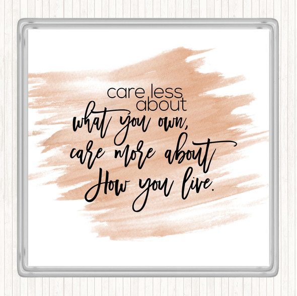 Watercolour Care Less Quote Drinks Mat Coaster