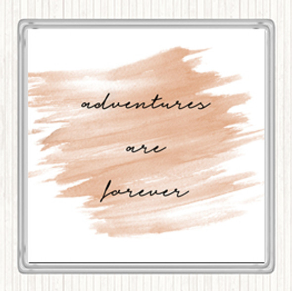 Watercolour Adventures Are Forever Quote Drinks Mat Coaster