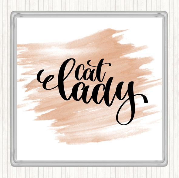 Watercolour Cat Lady Quote Drinks Mat Coaster