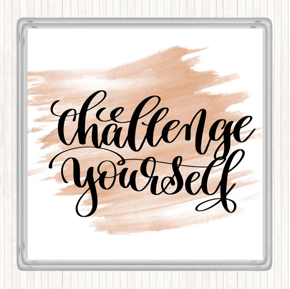 Watercolour Challenge Yourself Quote Drinks Mat Coaster