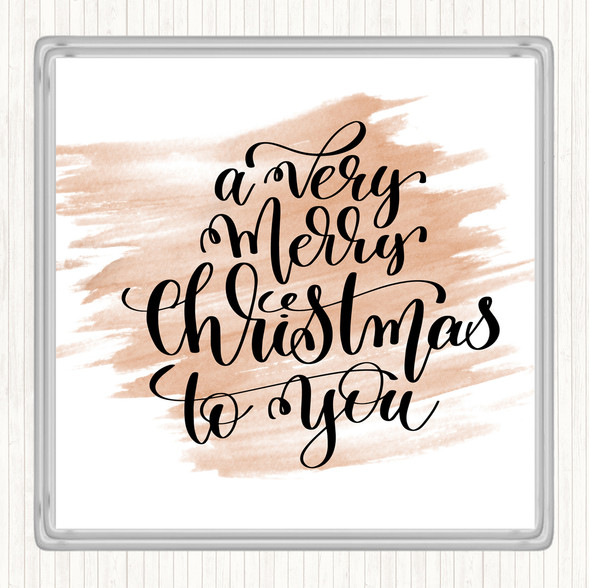 Watercolour Christmas A Very Merry Xmas Quote Drinks Mat Coaster