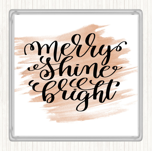 Watercolour Christmas Merry Shine Bright Quote Drinks Mat Coaster