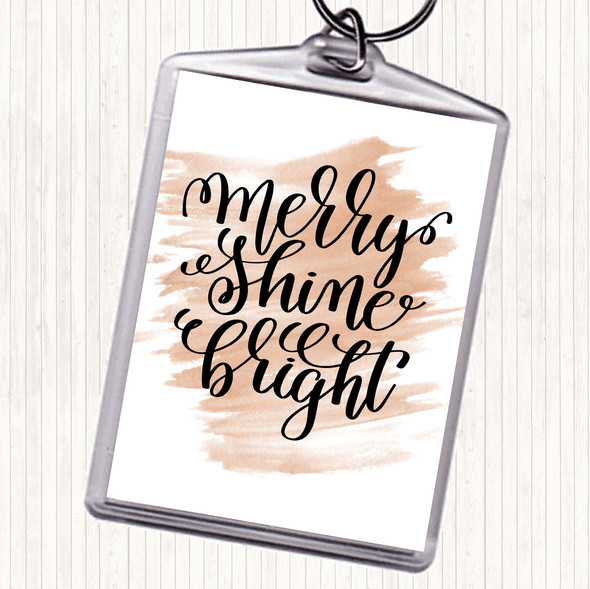 Watercolour Christmas Merry Shine Bright Quote Bag Tag Keychain Keyring