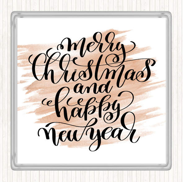 Watercolour Christmas Merry Xmas New Year Quote Drinks Mat Coaster