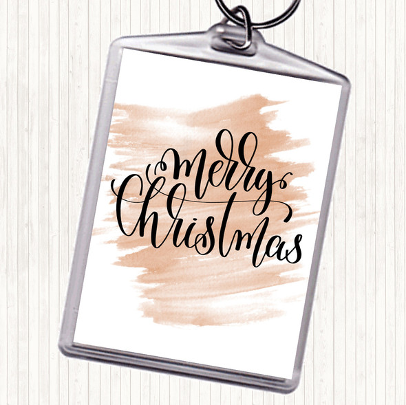 Watercolour Christmas Merry Xmas Quote Bag Tag Keychain Keyring