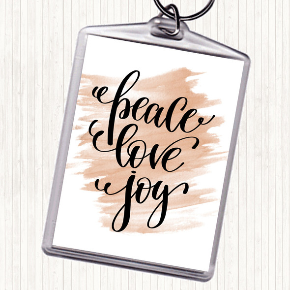 Watercolour Christmas Peace Love Joy Quote Bag Tag Keychain Keyring