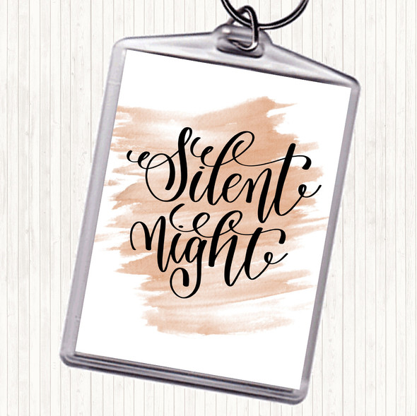Watercolour Christmas Silent Night Quote Bag Tag Keychain Keyring