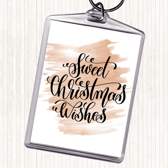 Watercolour Christmas Sweet Xmas Wishes Quote Bag Tag Keychain Keyring