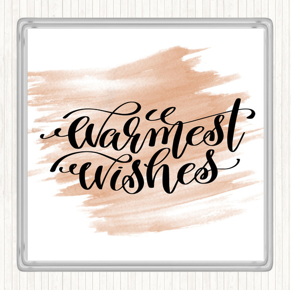 Watercolour Christmas Warmest Wishes Quote Drinks Mat Coaster