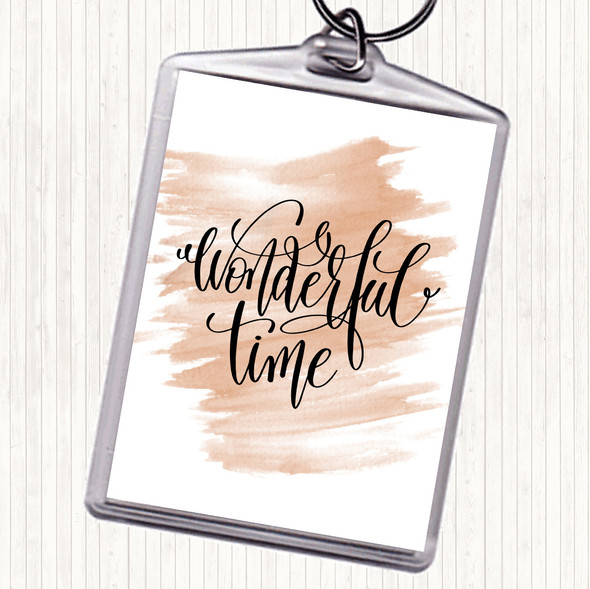 Watercolour Christmas Wonderful Time Quote Bag Tag Keychain Keyring
