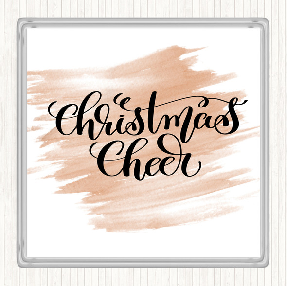 Watercolour Christmas Xmas Cheer Quote Drinks Mat Coaster