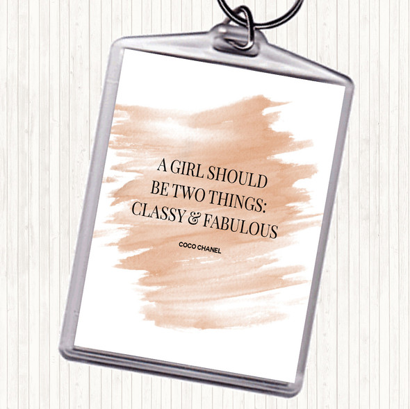 Watercolour Coco Chanel Classy & Fabulous Quote Bag Tag Keychain Keyring