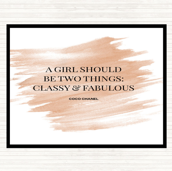 Watercolour Coco Chanel Classy & Fabulous Quote Dinner Table Placemat