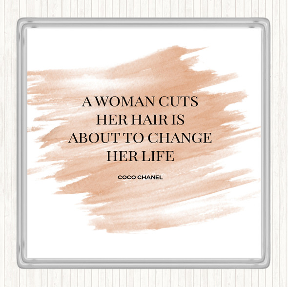 Watercolour Coco Chanel Cut Hair Quote Drinks Mat Coaster