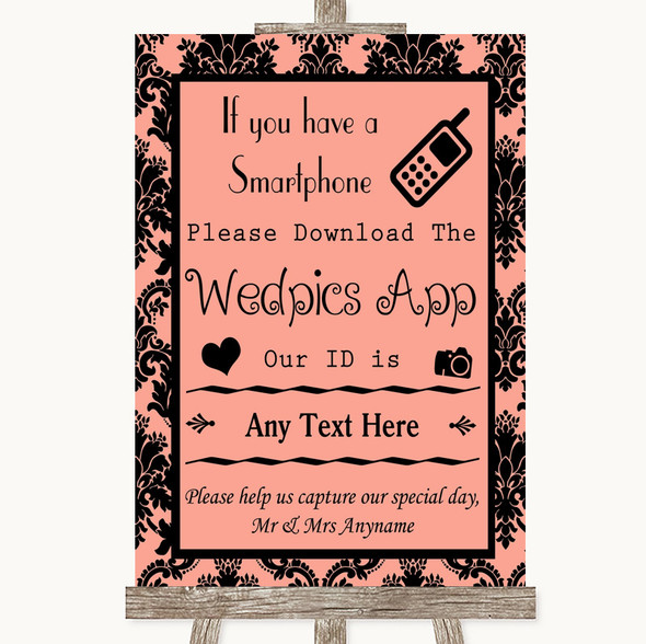 Coral Damask Wedpics App Photos Personalised Wedding Sign