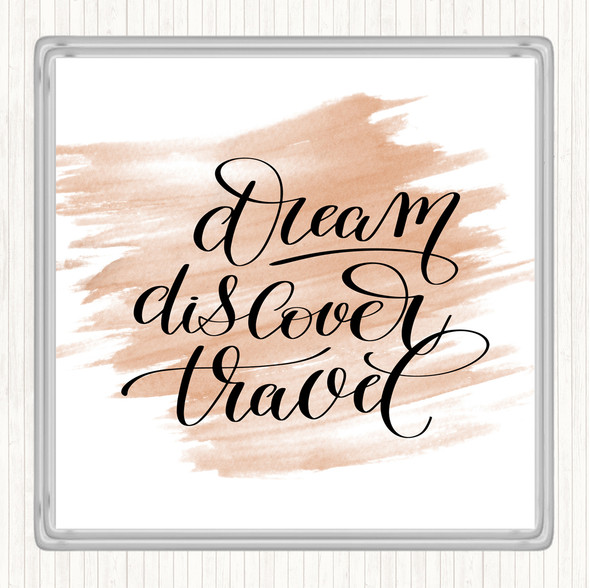 Watercolour Discover Travel Quote Drinks Mat Coaster