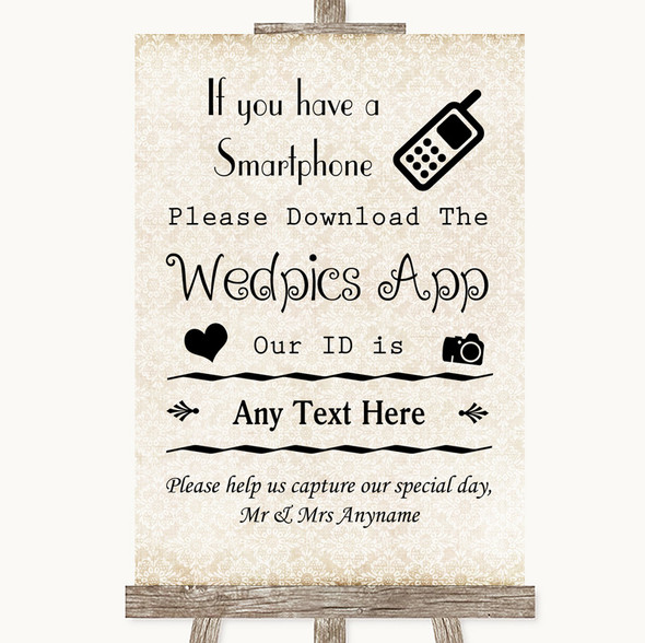 Shabby Chic Ivory Wedpics App Photos Personalised Wedding Sign