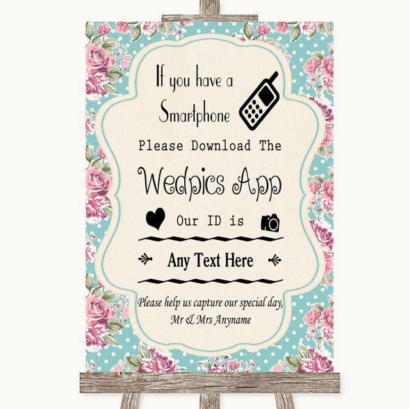 Vintage Shabby Chic Rose Wedpics App Photos Personalised Wedding Sign