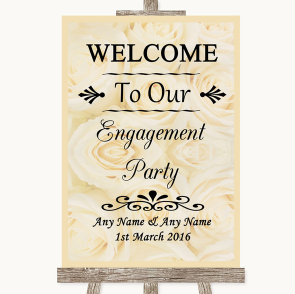 Cream Roses Welcome To Our Engagement Party Personalised Wedding Sign