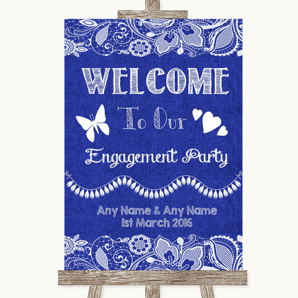 Navy Blue Burlap & Lace Welcome To Our Engagement Party Wedding Sign
