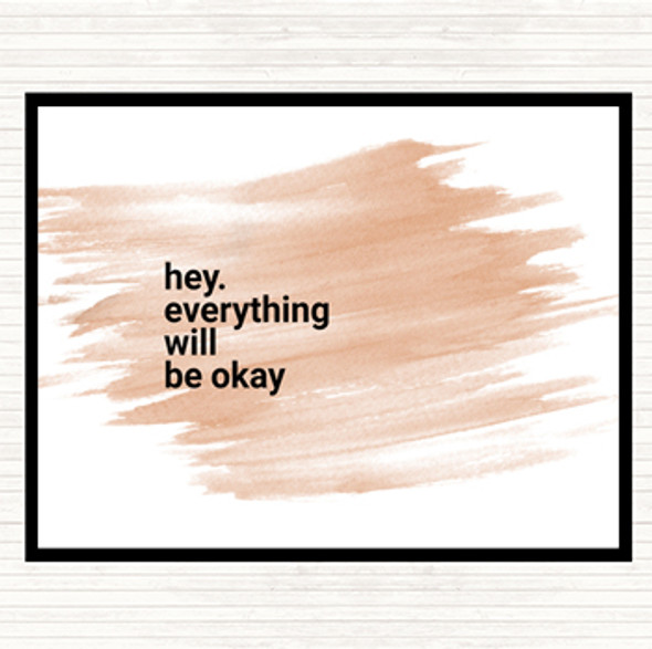 Watercolour Everything Will Be Ok Quote Dinner Table Placemat