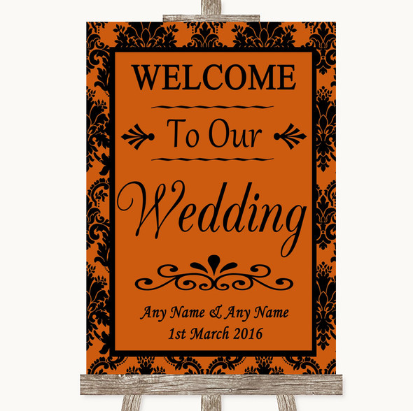 Burnt Orange Damask Welcome To Our Wedding Personalised Wedding Sign