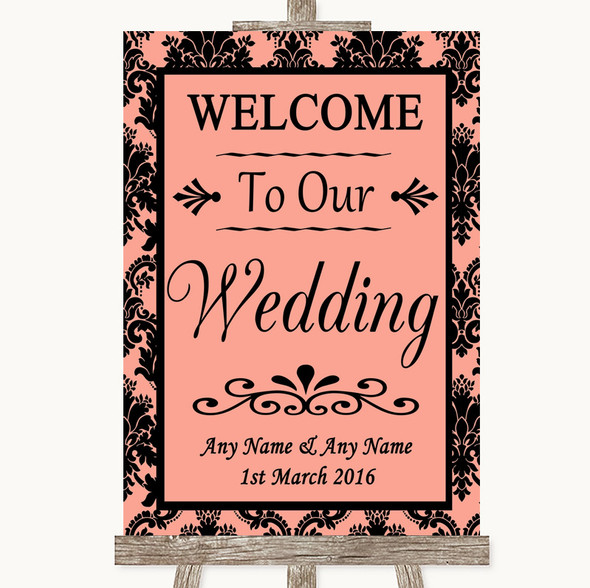 Coral Damask Welcome To Our Wedding Personalised Wedding Sign