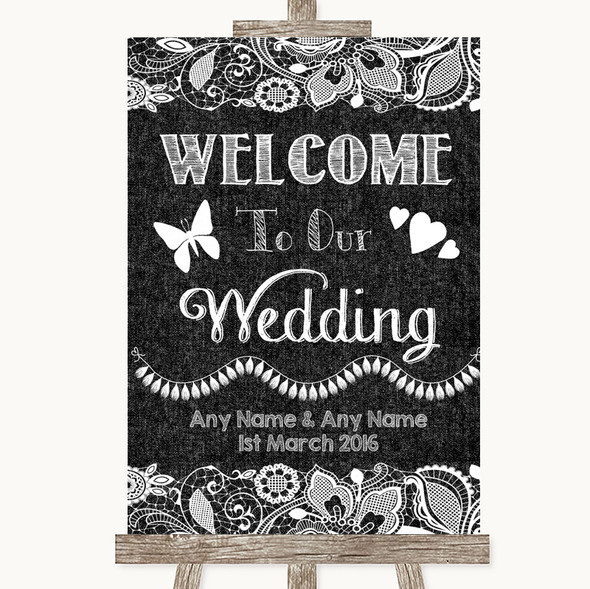 Grey Burlap & Lace Effect Special Important Dates Personalised Wedding Sign 