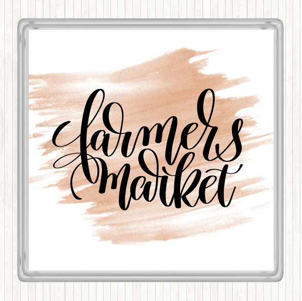 Watercolour Farmers Market Quote Drinks Mat Coaster