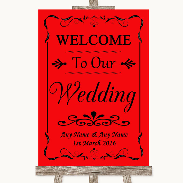 Red Welcome To Our Wedding Personalised Wedding Sign