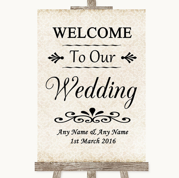 Shabby Chic Ivory Welcome To Our Wedding Personalised Wedding Sign