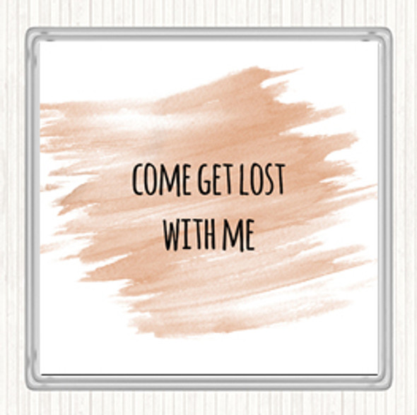 Watercolour Get Lost Quote Drinks Mat Coaster
