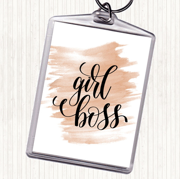 Watercolour Girl Boss Swirl Quote Bag Tag Keychain Keyring