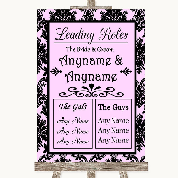 Baby Pink Damask Who's Who Leading Roles Personalised Wedding Sign