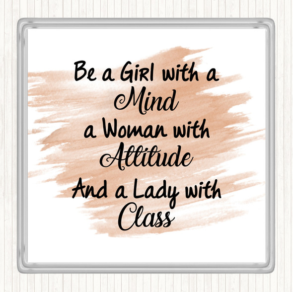 Watercolour Girl With A Mind Quote Drinks Mat Coaster