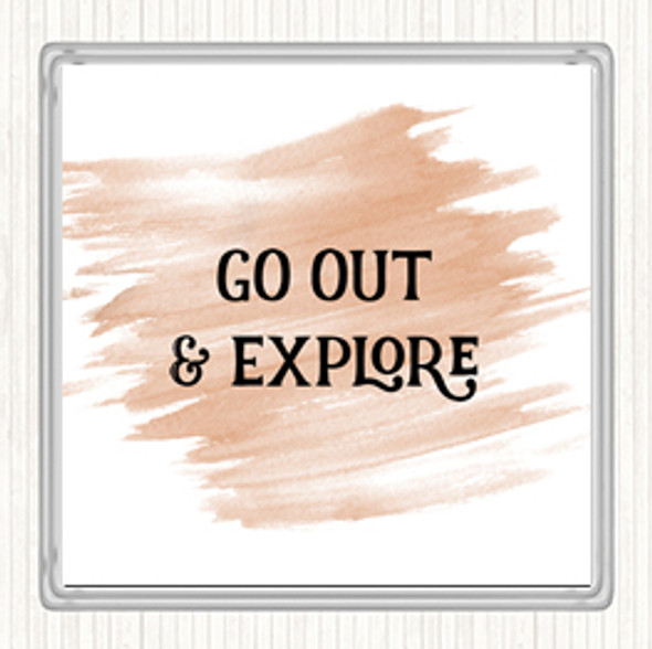 Watercolour Go Out Explore Quote Drinks Mat Coaster