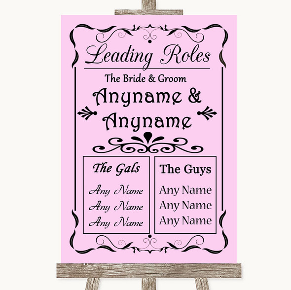 Pink Who's Who Leading Roles Personalised Wedding Sign